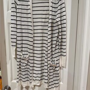 Halogen Cream and Black Striped Open-Front Cardigan
